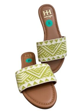Haute Hippie Slides Sandals Women’s Size 8 Green Embroidered Boho Flat Slip On